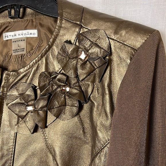 LEATHER  jacket,sweater jacket,multi media,like new!
3D floral,bronze shimmer, - Picture 6 of 13